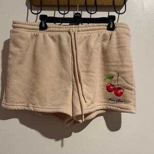 Cream Women's Shorts with Cherry Design